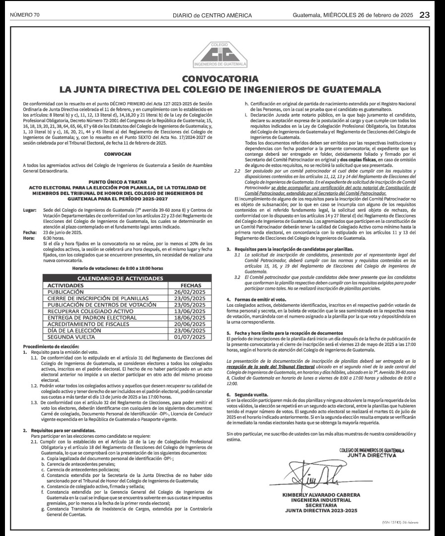 Convocatoria Acto Electoral CIG - TRIBUNAL DE HONOR